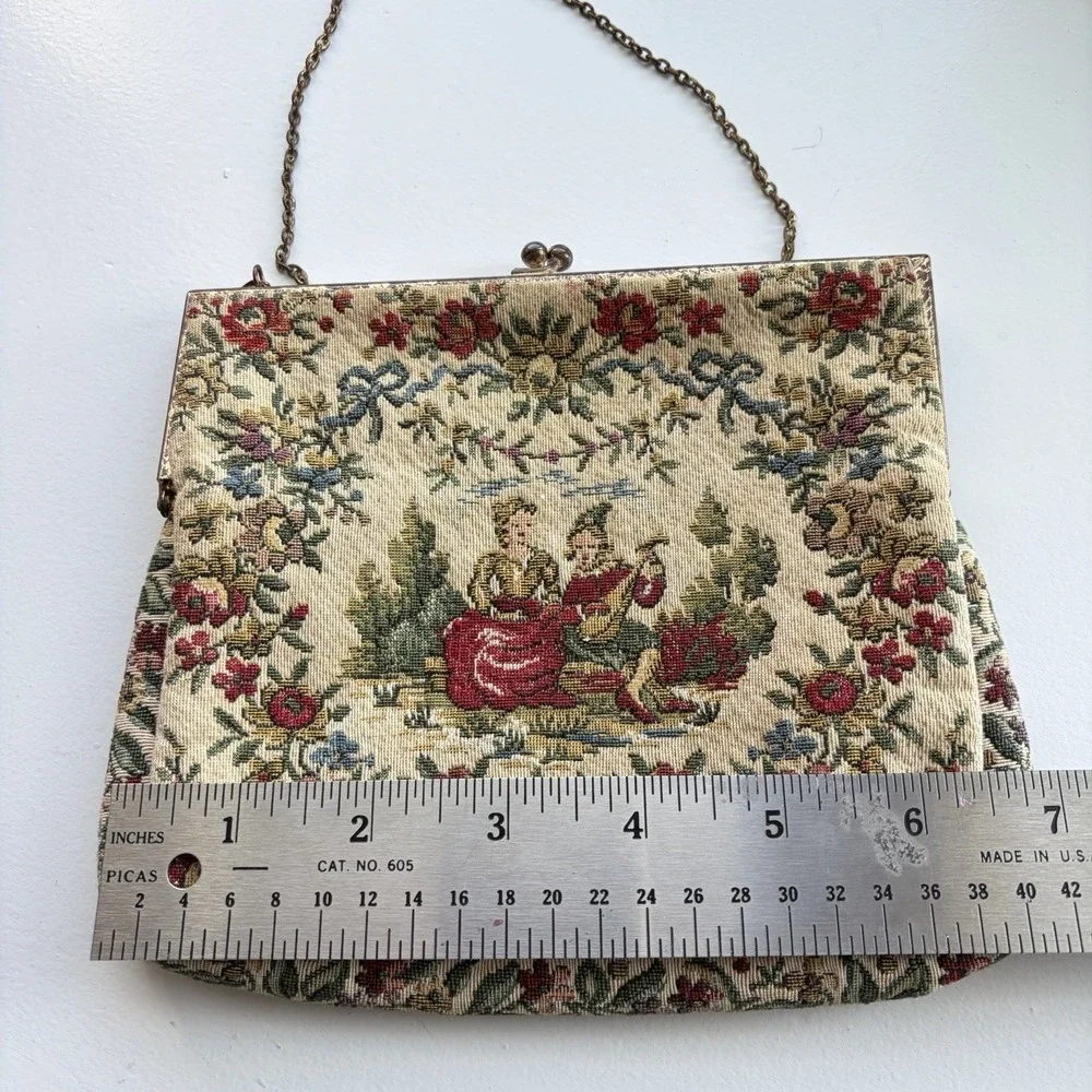 Vintage Walborg De Pinna French Tapestry Kiss Lock‎ Clutch Purse Made in France